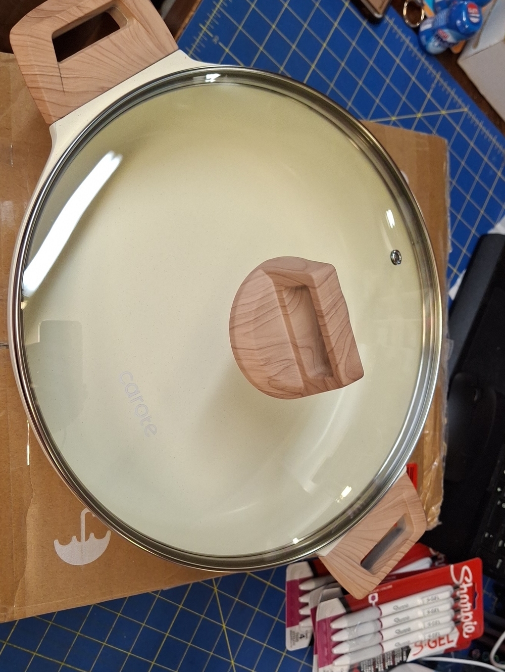 Carote Cream Ceramic Nonstick Covered 11" PanWood-Tone Handle New